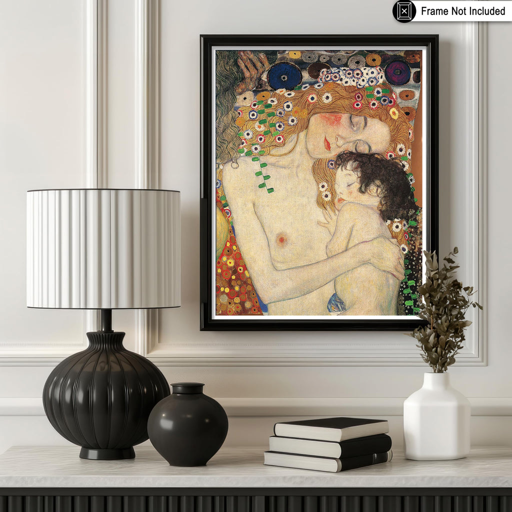 Art Vintage Gustav Klimt Poster - Retro The Three Ages of Woman Print - Mother & Child Art - Gift for Men & Women