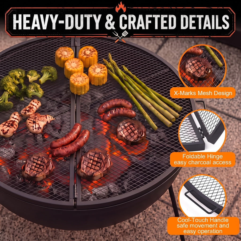 40" Fire Pit Grill Grate, Round, Black