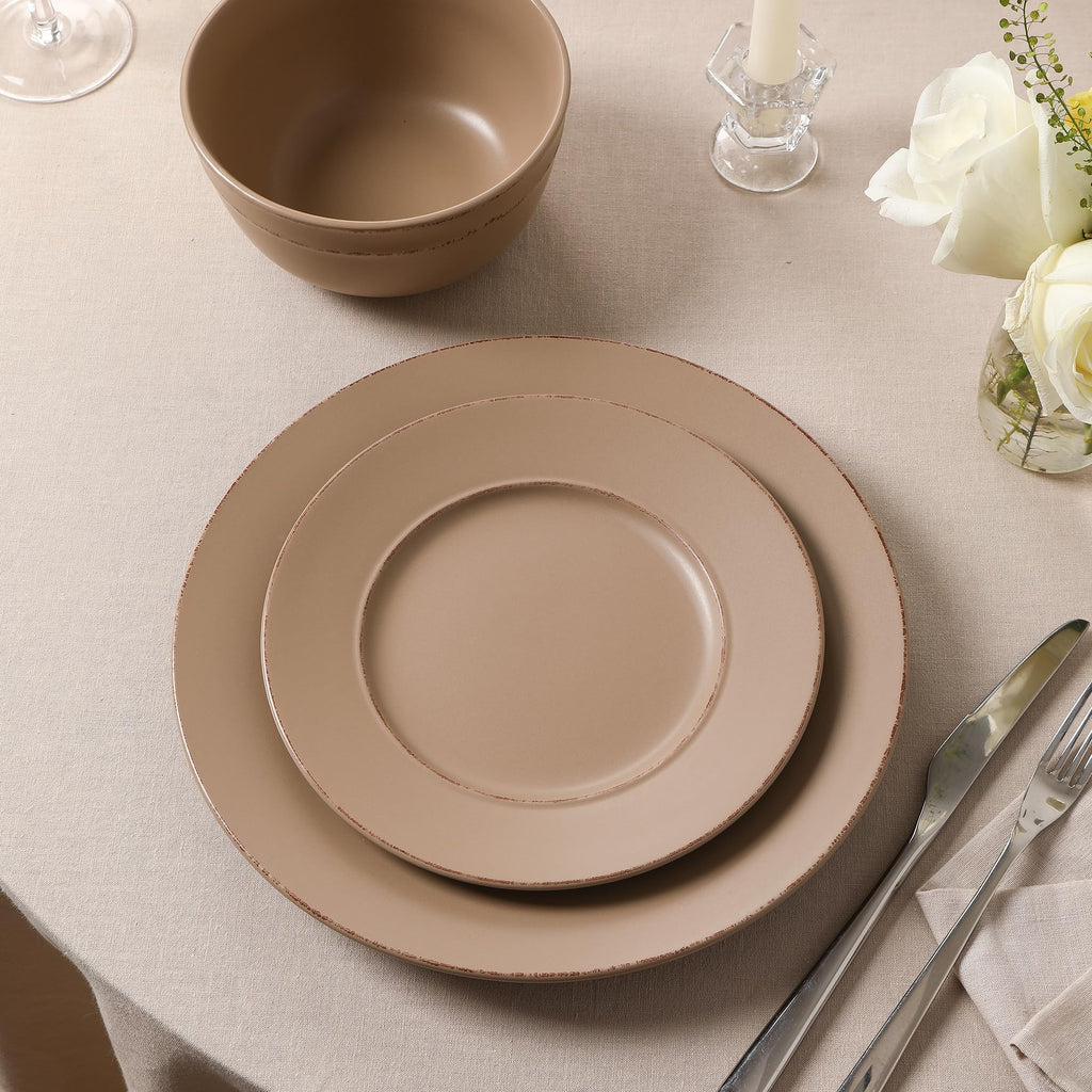 Hazel 24-Piece Stoneware Dinnerware Set, Plates and Bowls Set, Dishwasher and Microwave Safe, Dish Set for 8, Sand