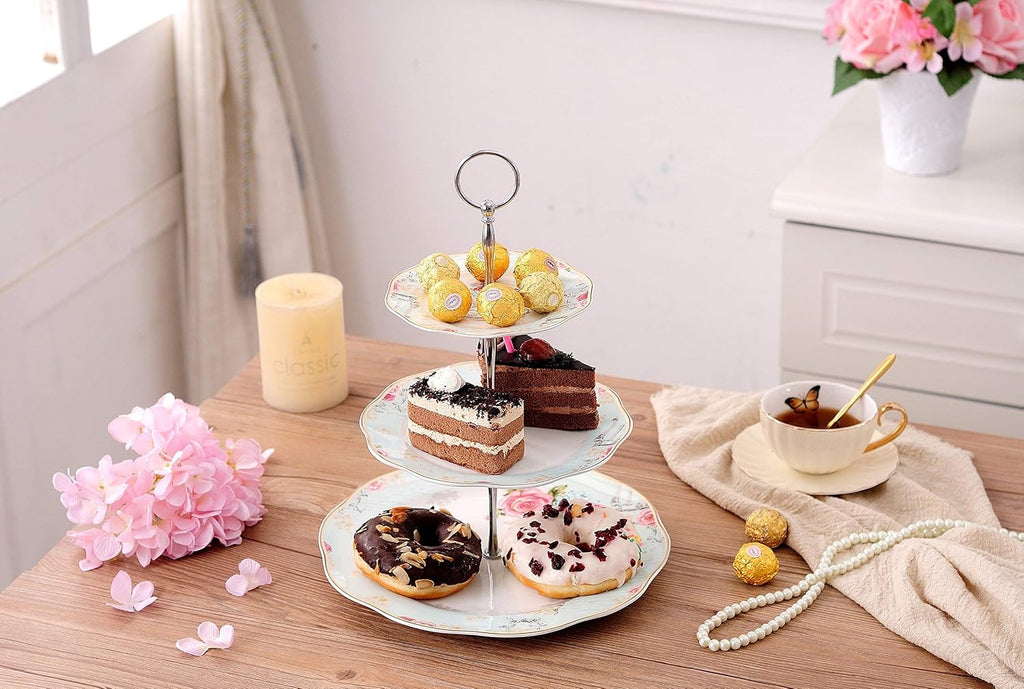 Light Blue 3-tier Ceramic Cake Stand- Cupcake Stand