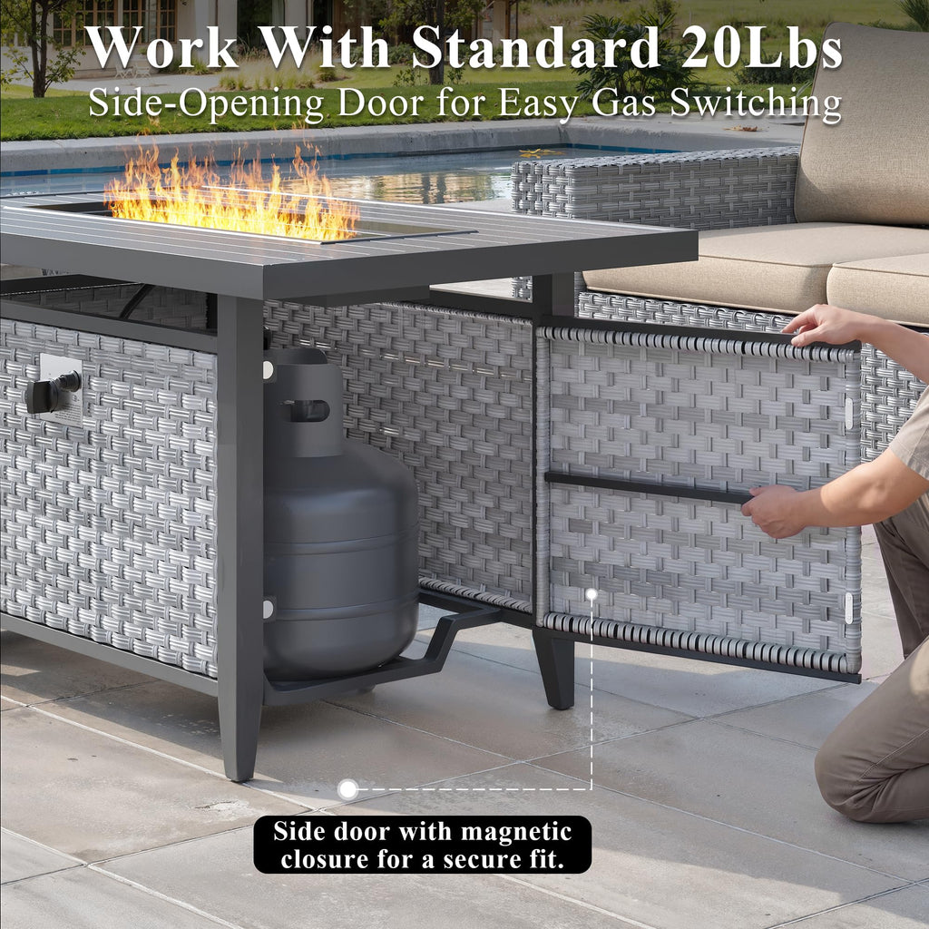 43 in Wicker Propane Fire Pit Table with Lid, 55, 000 BTU