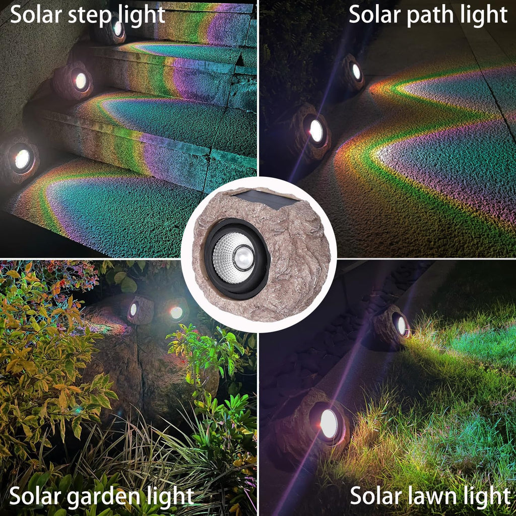 Solar Rock Lights Outdoor Waterproof, 4 Pack LED Colored Garden Rock Solar Light, Stone Statue Bright Solar Spot