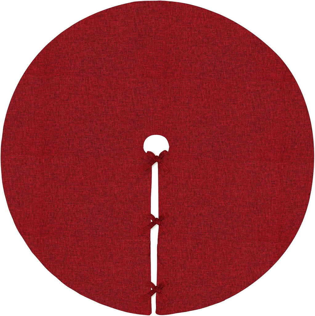 Christmas Tree Skirt, 60 inches Extra Large Burgundy Burlap Tree Skirt, Red Rustic Tree Skirts for Xmas Party Home