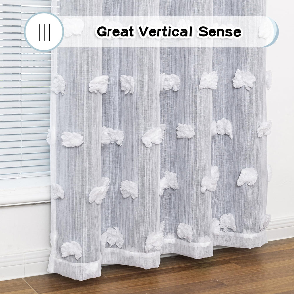 Room Darkening Curtains White Sheer Pom Pom Curtains Dusty Blue Blackout Curtains for Sliding Door Decor Drapes 2