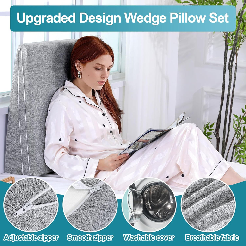Adjustable Bed Wedge Pillow for Sleeping, Triangle Incline Wedge Pillow for Back Reduce Pressure, Memory Foam Pillow