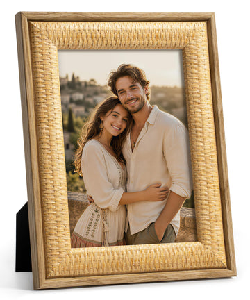 5x7 Boho Picture Frame Rattan Photo Frame 5 x 7 Beige Woven Frames
