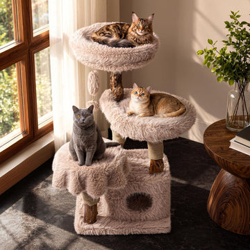 47.6" Modern Wood Cat Tree for Large Cats, Solid Wood Cat Tower for Multi-Cat Homes, Cat Furniture with Condo