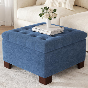 30 Inch Square Storage Ottoman, Modern Tufted Coffee Table Ottoman with Removable Top, Upholstered Large Ottoman with