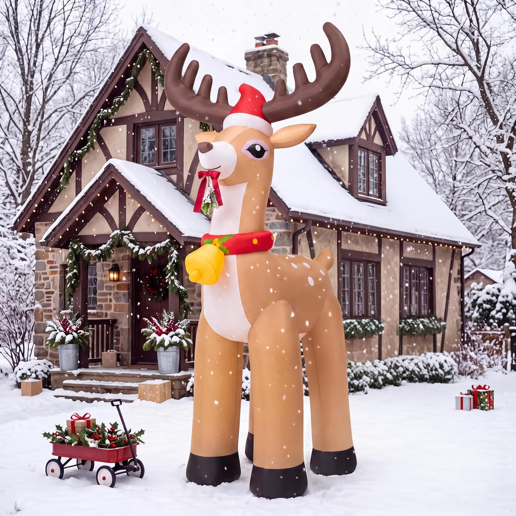 10FT Giant Christmas Inflatable Reindeer Outdoor Decoration, Christmas Blow Up Yard Decoration with Santa Hat, Jingle