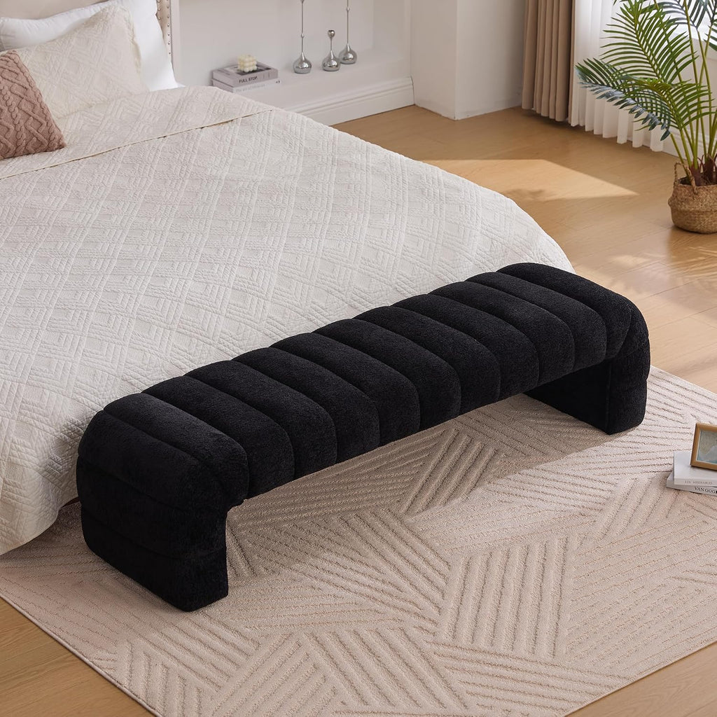 70" Upholstered Ottoman Bench, Modern Chenille Entryway Bench, Long Footstool, Queen Size Bed Bench for End of Bed