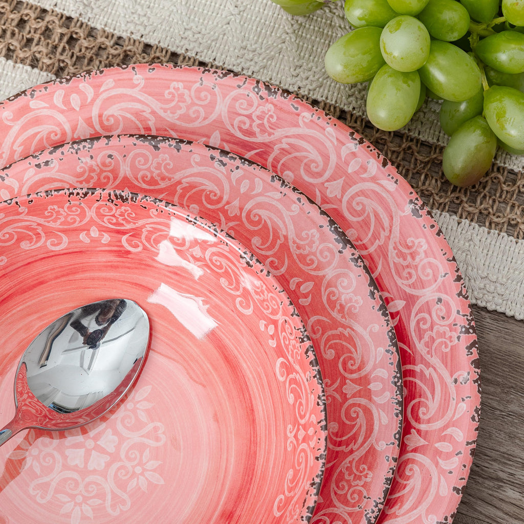 Farmhouse Rustic Melamine Dinnerware Set, 12 piece Service for 4