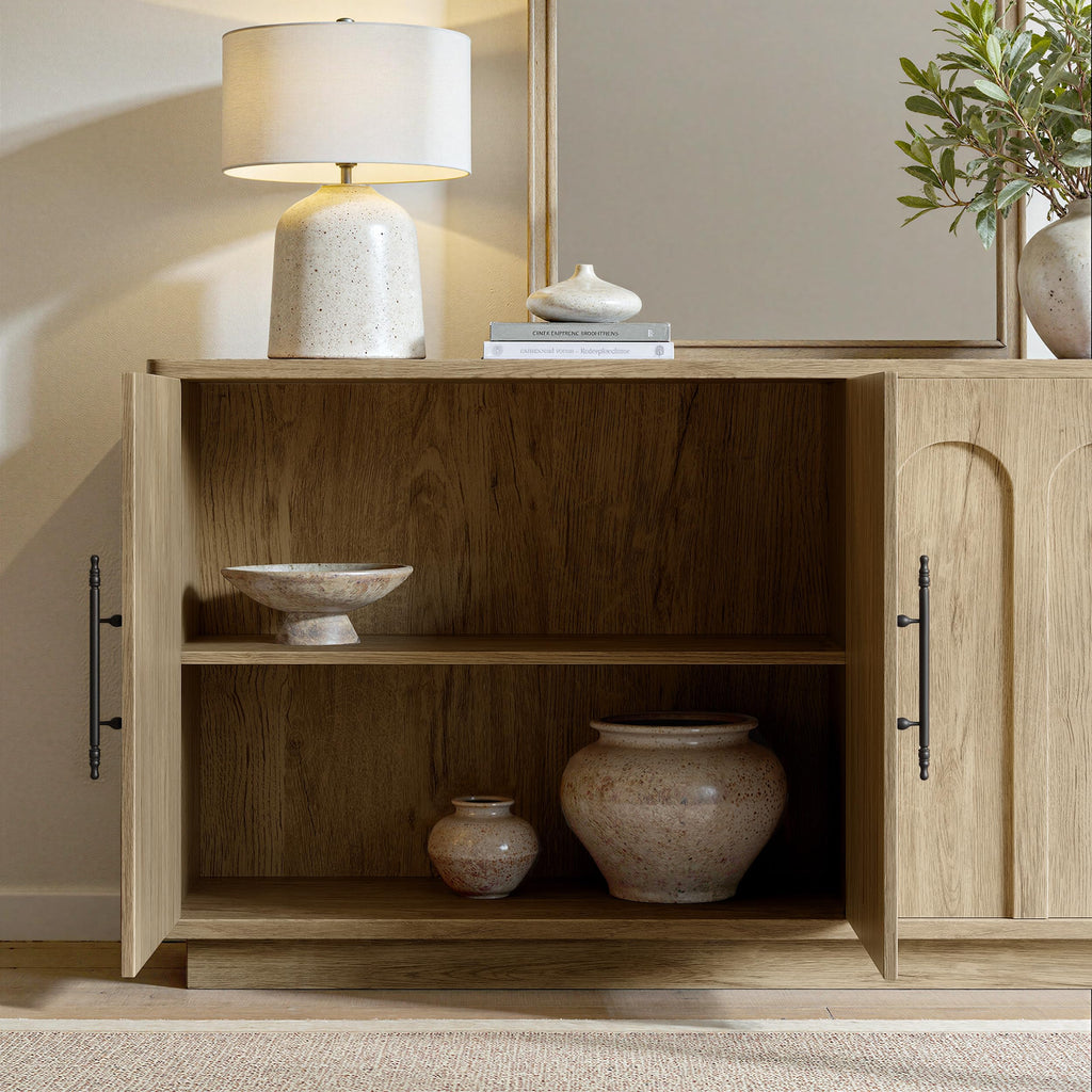 67" Arched Oak Sideboard Buffet Cabinet with Storage