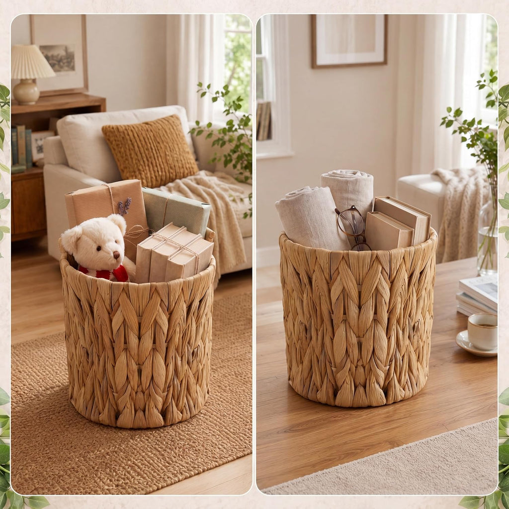 Set of 4 Water Hyacinth Planter Basket Boho Rattan Handwoven Storage Baskets Cottage Rustic Farmhouse Woven Rustic
