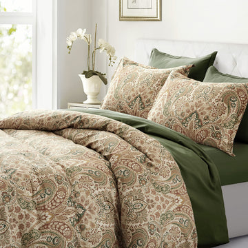Boho Paisley Print Luxury Duvet Quilt Cover and Shams Bedding Set Bohemian Damask Medallion Egyptian Cotton