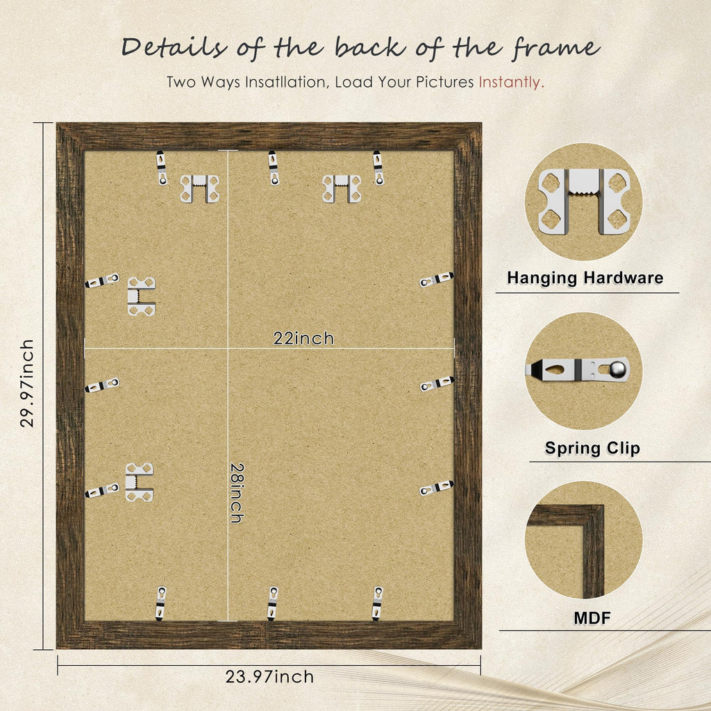 22x28 Rustic Brown Poster Frame, Picture Frame for Wall, 3 Pack