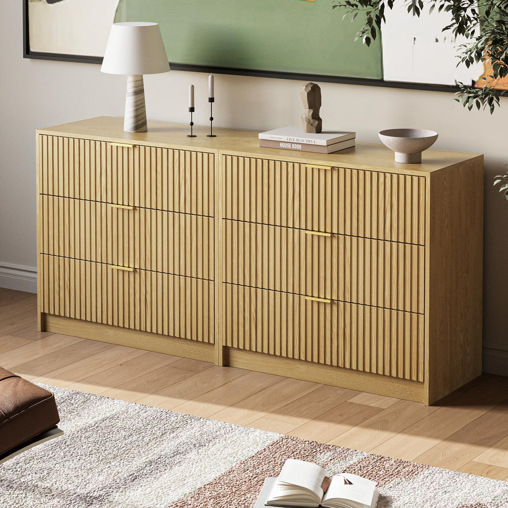Fluted 3-Drawer Nightstand, 32"Wide Dresser, Natural
