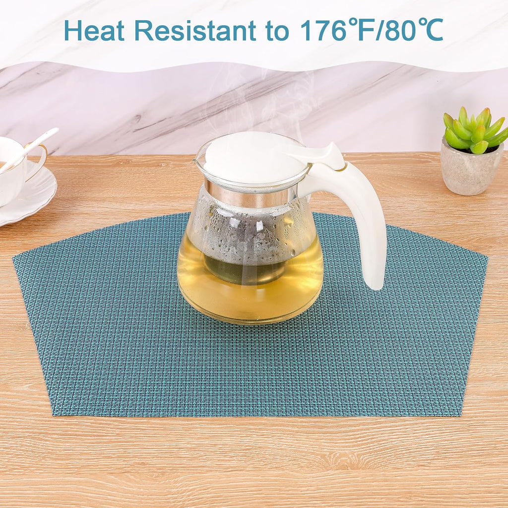Round Table Placemats Small Wedge Placemat Wipe Clean Heat Resistant Woven Vinyl Round Table Mats (4, Gray - Set of 4
