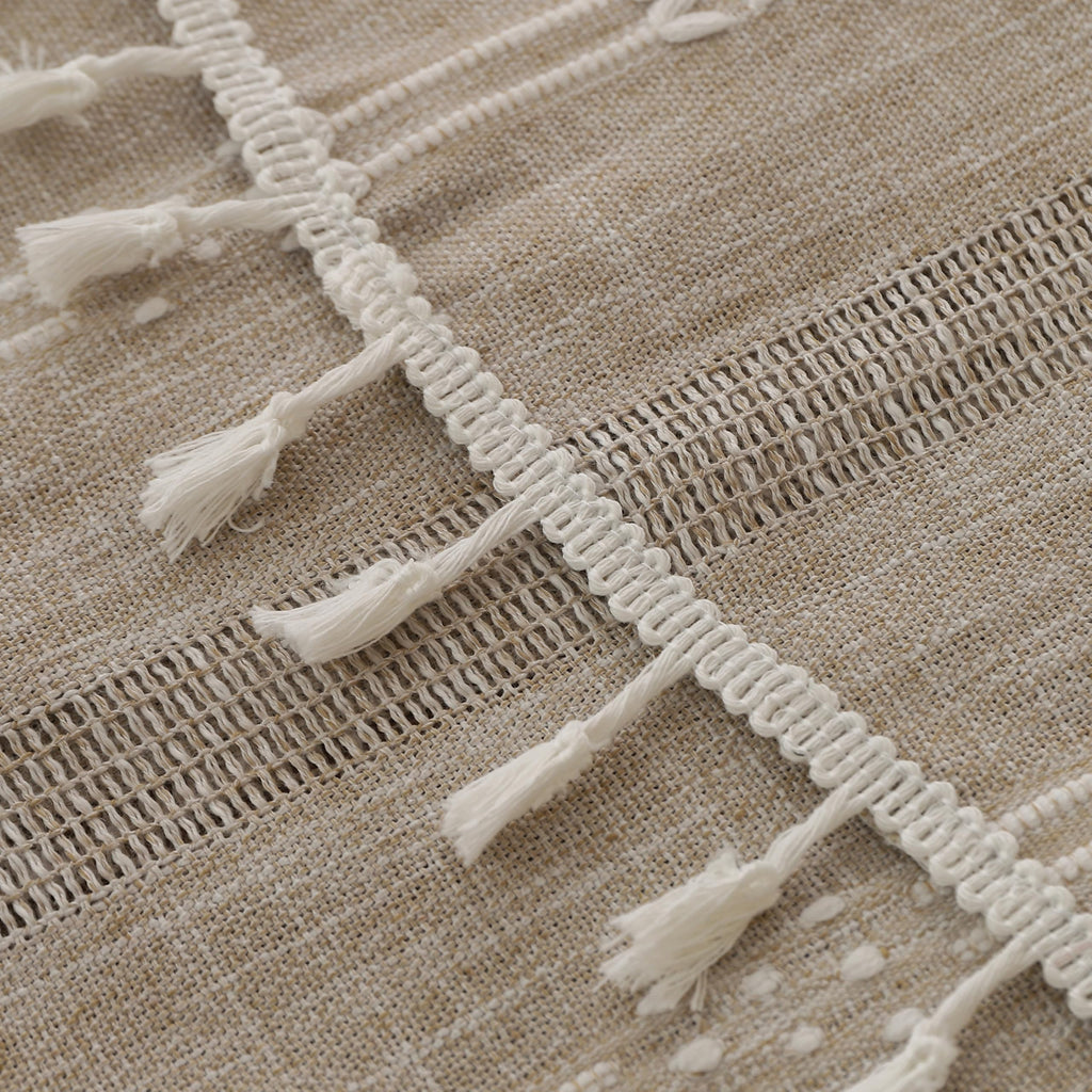 Rustic Stripe Embroidered Oval Tablecloth Heavy Tassel Cotton Linen Table Cloth Wrinkle Free Washable Table Cover