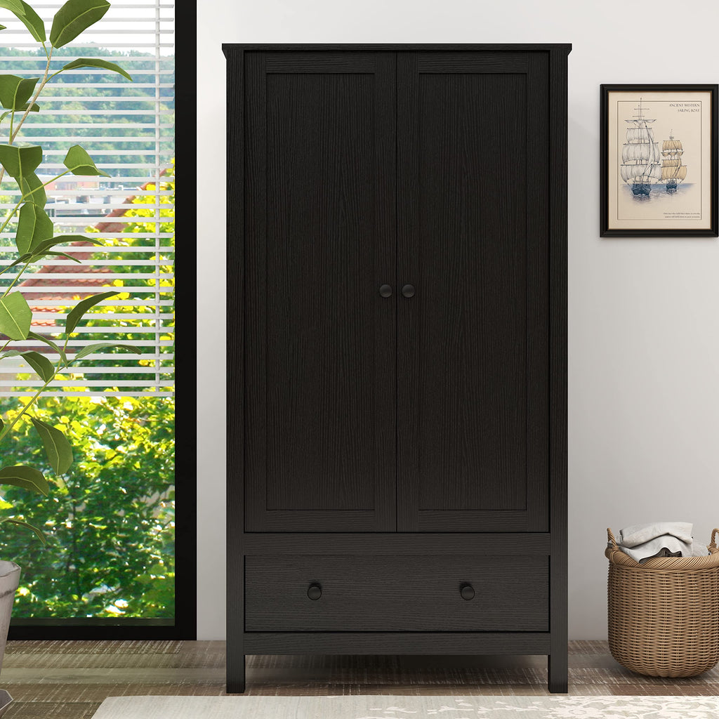 2 Door Wardrobe, Armoire with Drawer (Black)