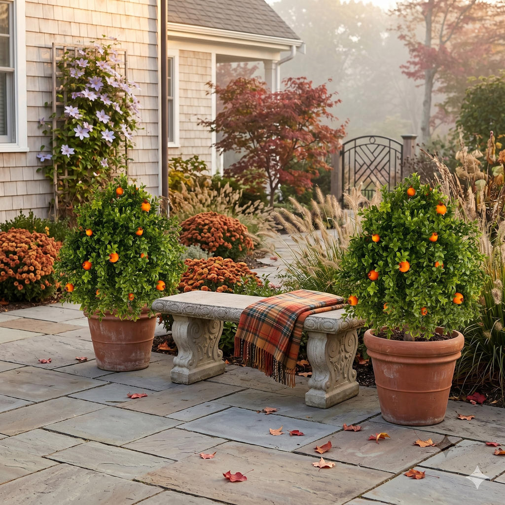 26''Artificial Boxwood Topiary Balls Set of 2Carrying Acorns - Faux Evergreen Shrubs for Outdoors UV Resistant, Fake