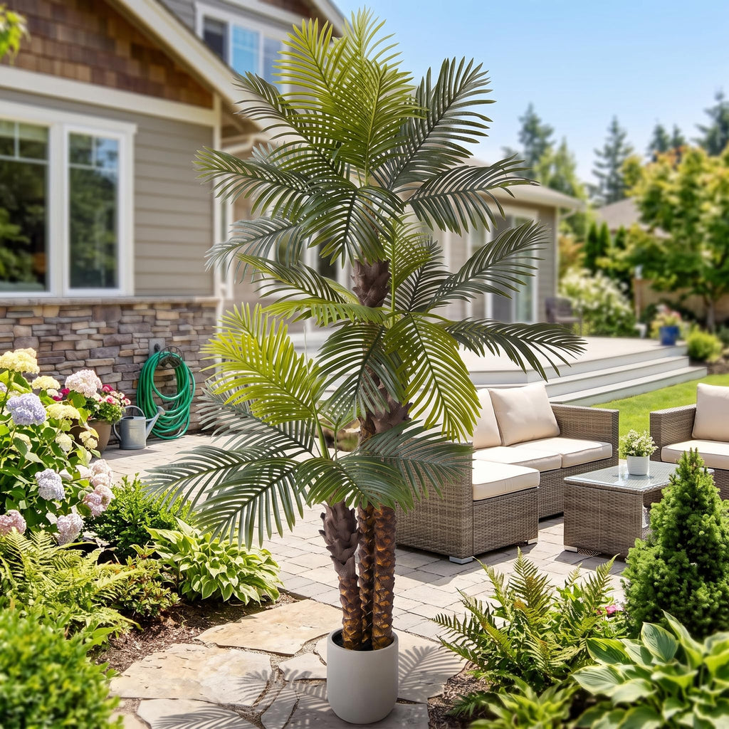 Artificial Palm Tree 8ft Fake Green Plant with White Planter