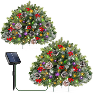 2-Pack Solar Christmas Tree Urn Filler, 26" Pre-lit Pathway Christmas Trees, Frosted Lighted Artificial Xmas Tree