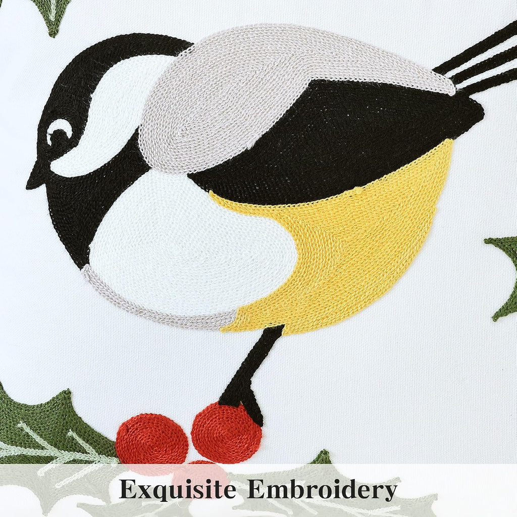 Christmas Pillow Covers 18x18 Inch, Cute Bird Decorative Throw Pillow Cover, Embroidered Square Pillowcases Winter