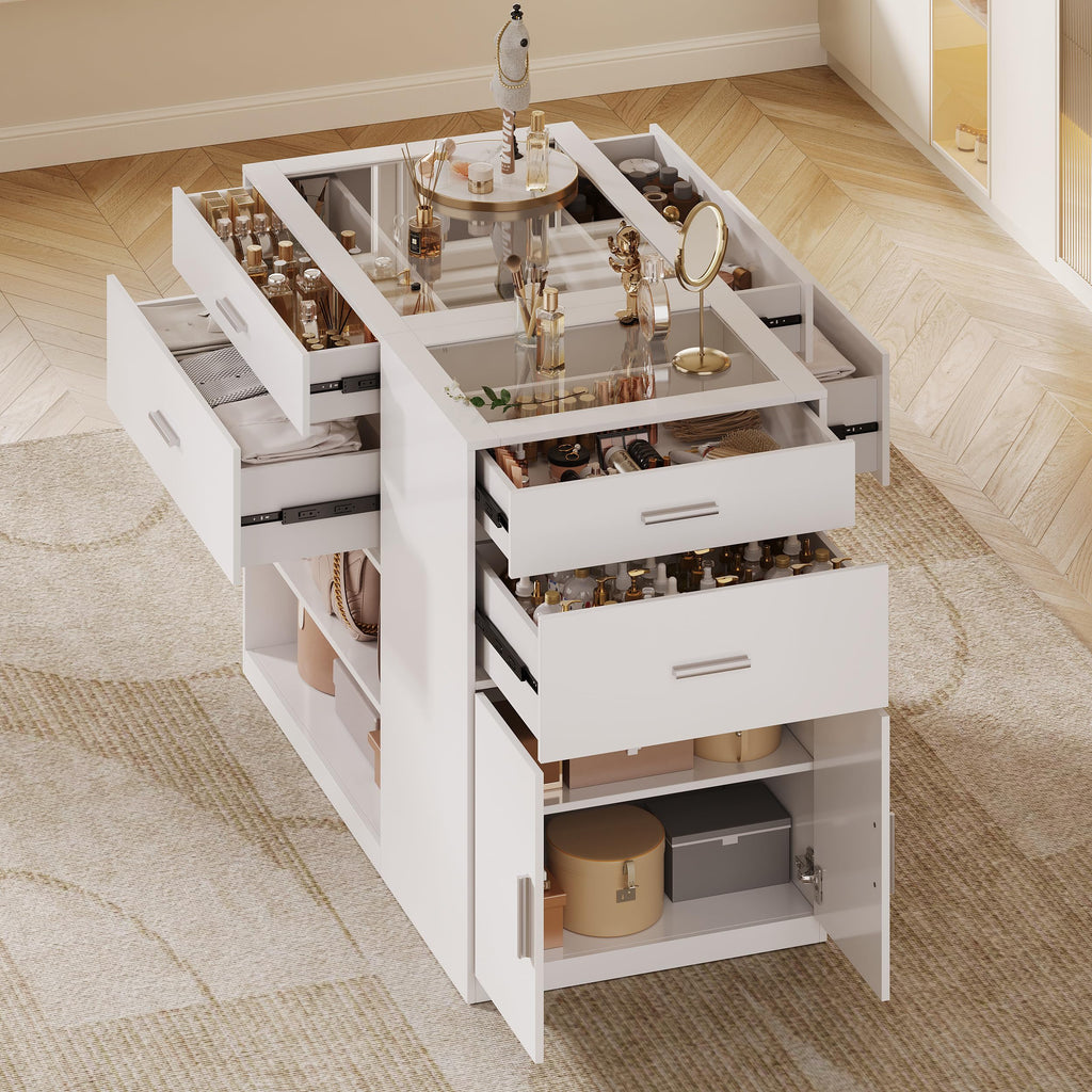 Bedroom Closet Island with 6 Drawers, Armoire Wardrobe Island, White