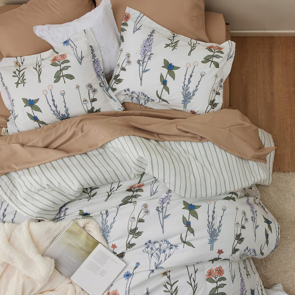 Comforter Set Queen - Cute Floral Bedding Comforter Set, 3 Pieces