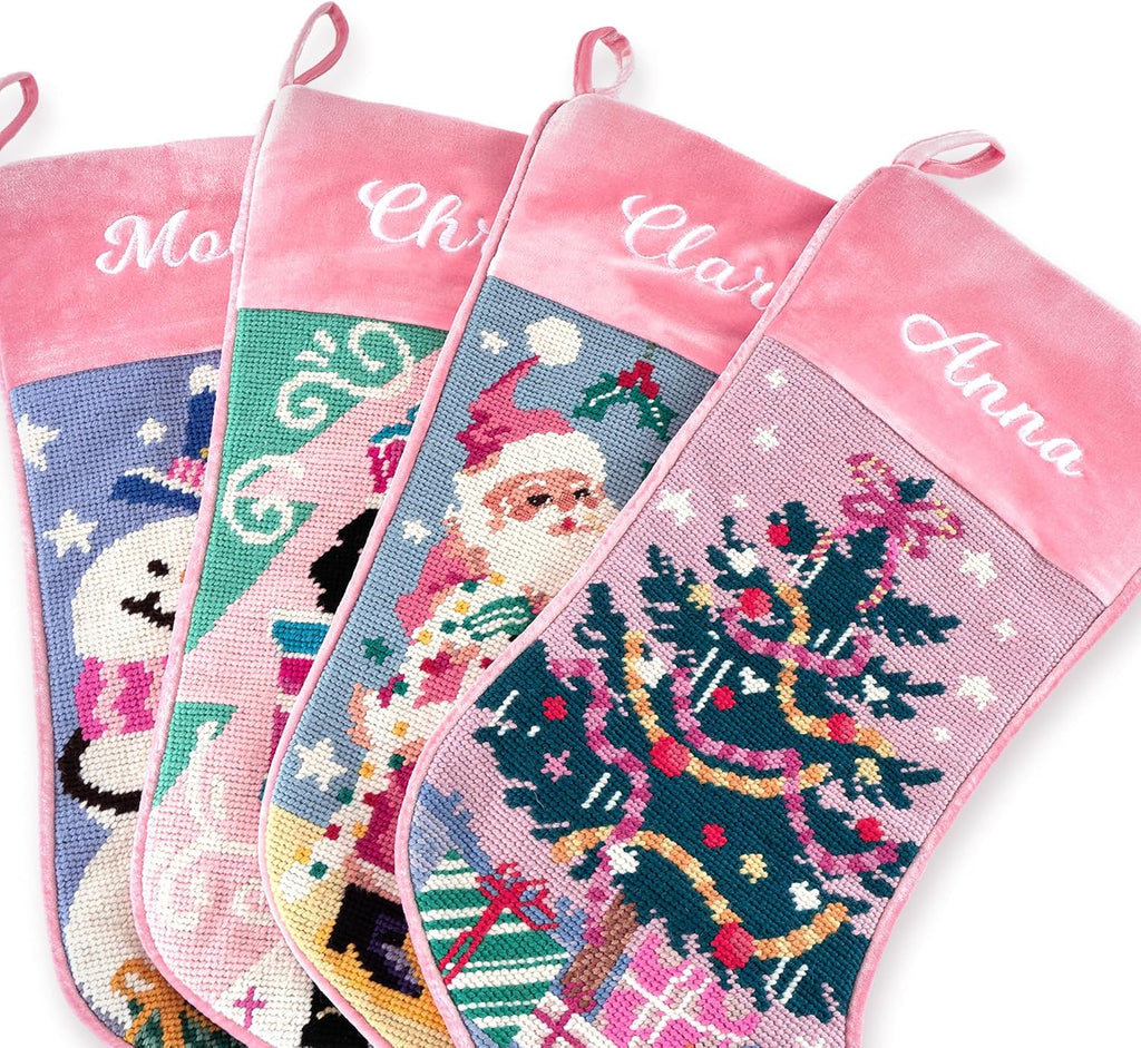 Needlepoint Christmas Stockings Personalized Snowman Santa Nutcracker Christmas Tree Embroidered Family Stockings