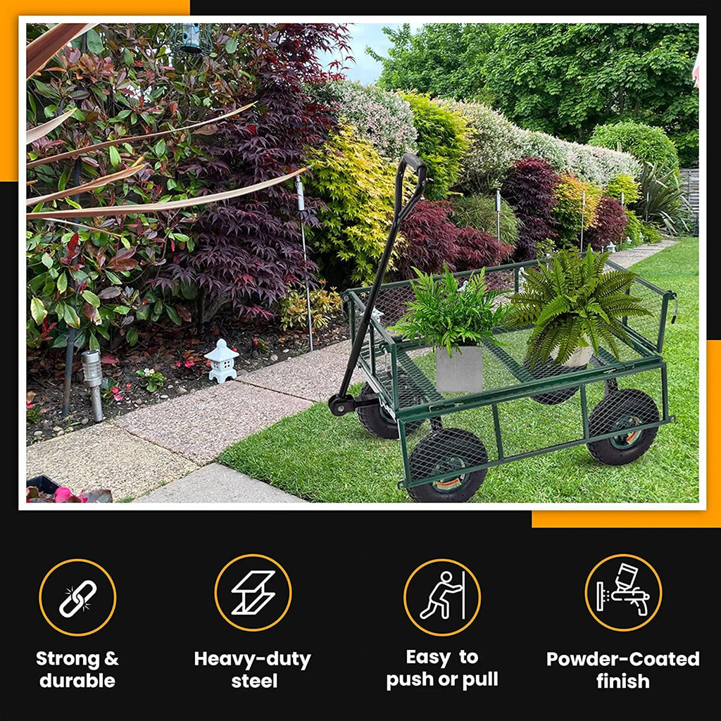 Carts - GW3418-GR Steel Utility Garden Wagon, 400 lb. Load Capacity, 21-3/4" Height x 34" Length x 18" Width