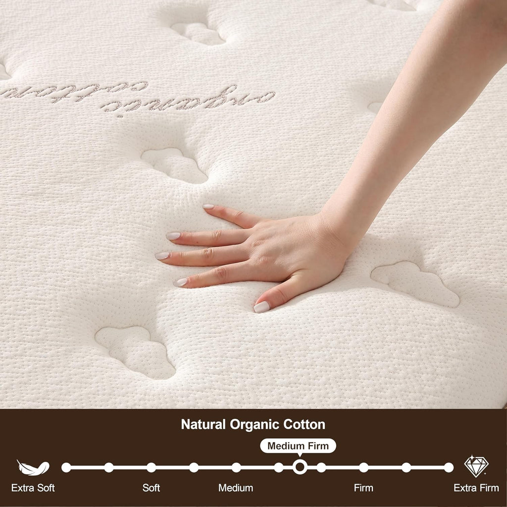 Organic Mattress California King - 14 Inch Hybrid Mattress | With Gel Foam Medium to Firm for Hot Sleepers, Enhanced