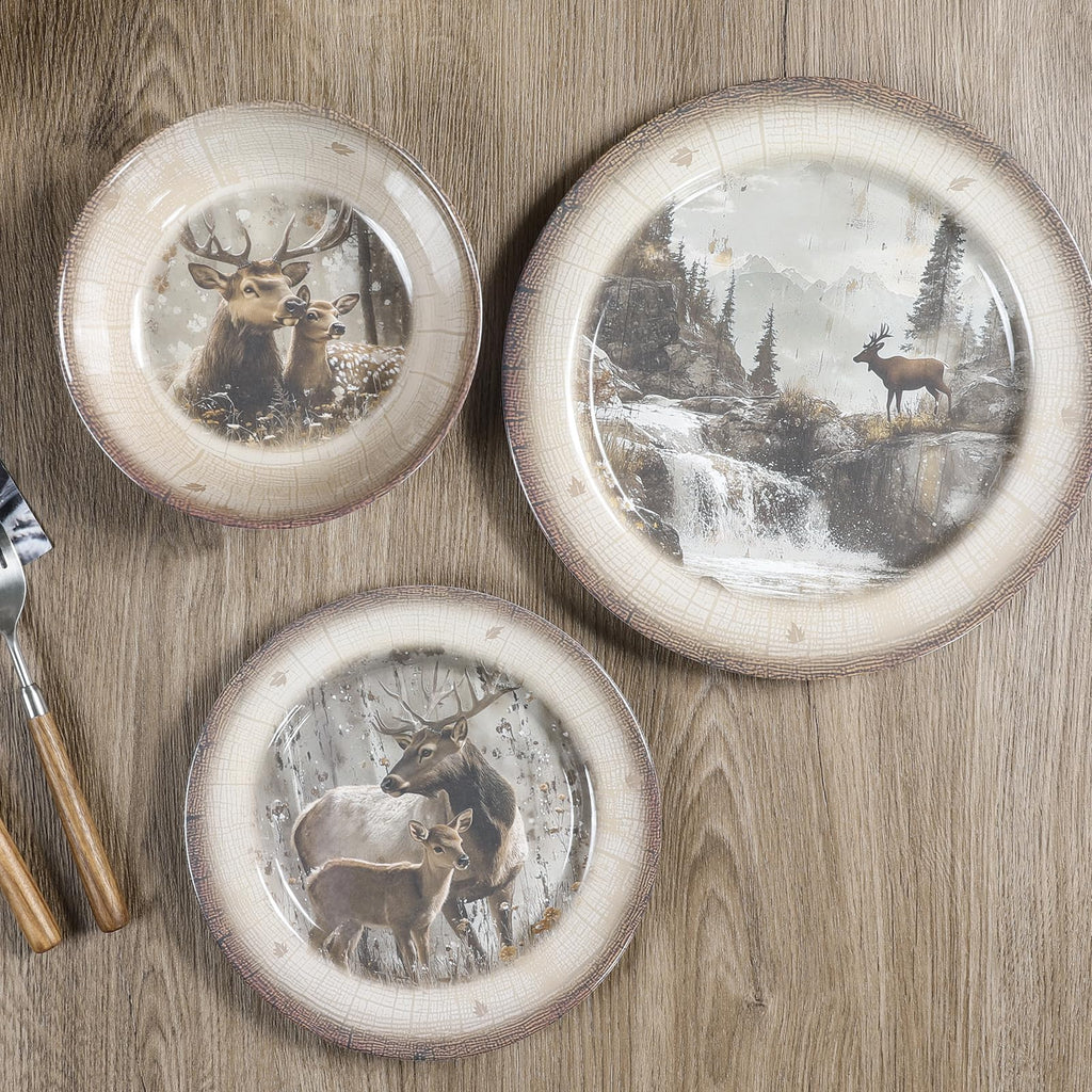 Melamine Dinnerware set for 4-12 PCS Deer Dinner Plates Bowls Set