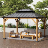 10' X 12' Wood Gazebo Hardtop Outdoor Permanent Pavilion with Double Galvanized Steel Roof Snow Support