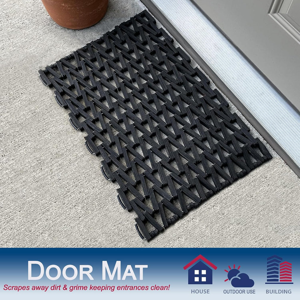 Durite Outdoor Door Mat, Recycled Tire-Link Welcome Rubber Patio or Entrance Front Door Mat, 17" x 25", Heavy Duty