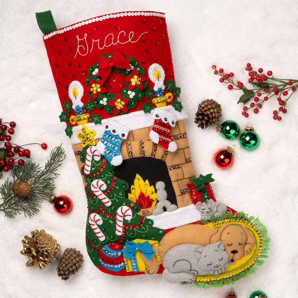 Felt Applique 18" Stocking Making Kit, Holiday Hearth