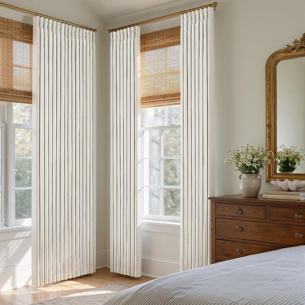 92 Inch Pinch Pleated 100% Blackout Linen Curtains for Bedroom 50 Inch Wide 2 Panels Double Layer Natural Pleat