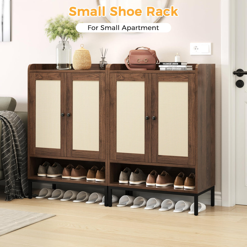 Shoe Cabinet, Rattan Shoe Rack Organizer with Doors