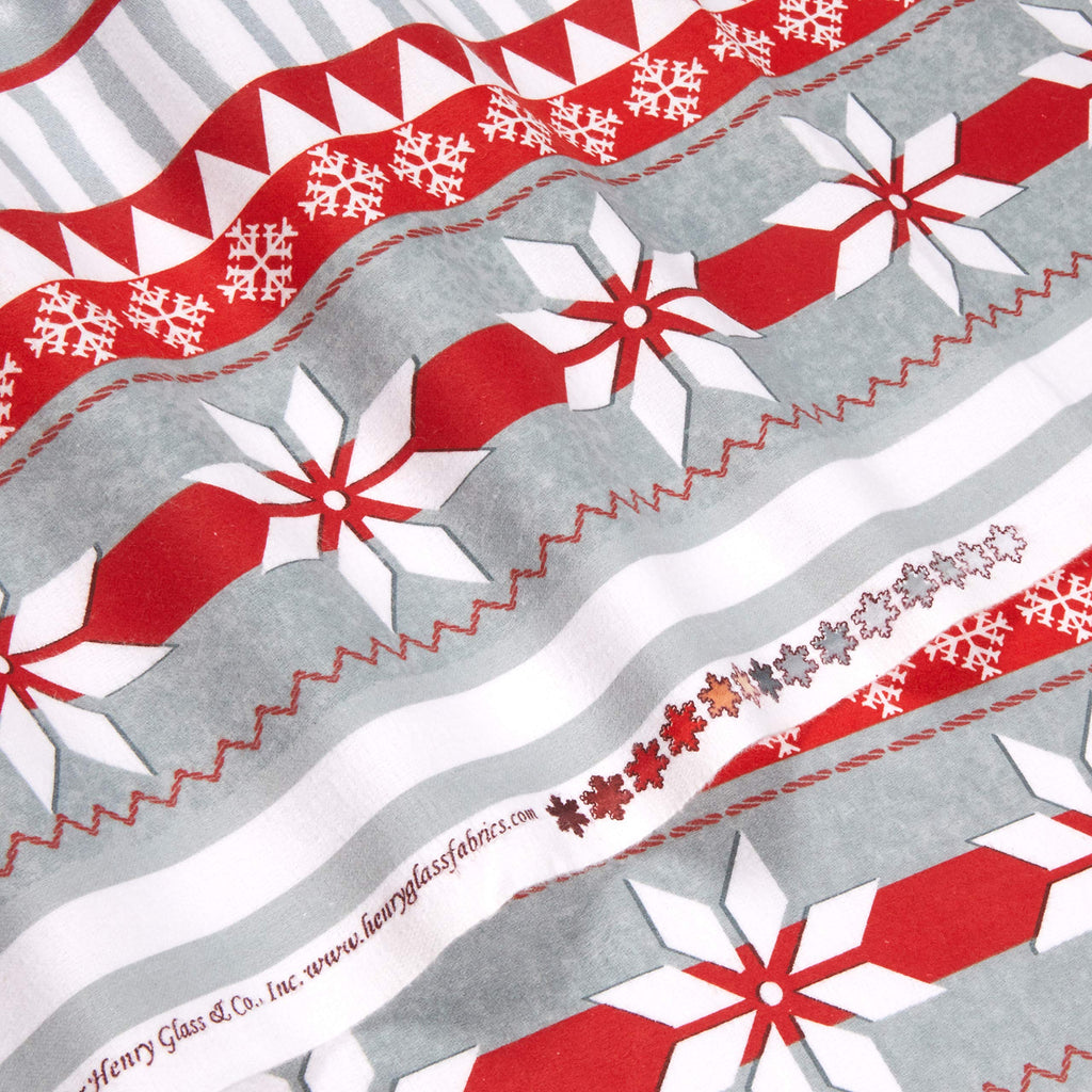 Glass Flannel Winter Whimsy 24in Gnomes Panel Red/Gray Fabric