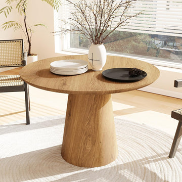 Wood Round Dining Table, 43" Round Pedestal Dining Table with Stable Base, Mid Century Modern Minimalist Circle