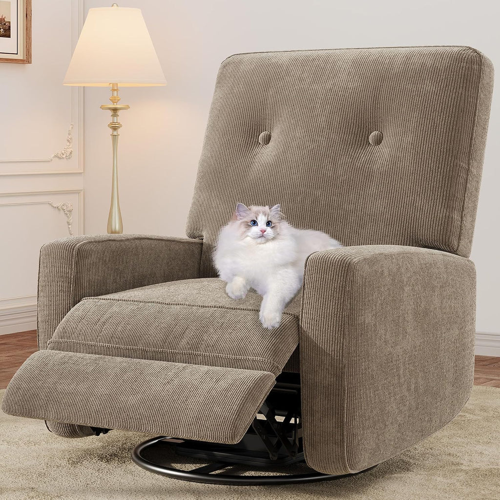 360° Recliner Chair with Adjustable Backrest & Footrest, Brown | Swivel Rocking Glider Chair for Adults, Upholstered