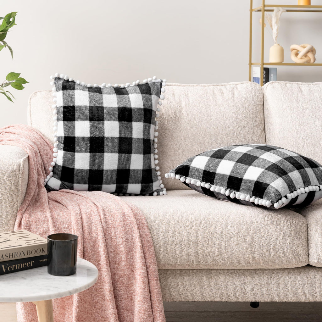Buffalo Check Decorative Throw Pillow Covers Pom Pom 20x20 Set of 2