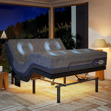 NS1 Queen Adjustable Bed Base with Massage- Smart Dual Motor Bed Frame with Wireless Remote, 3-Min Assembly, Zero