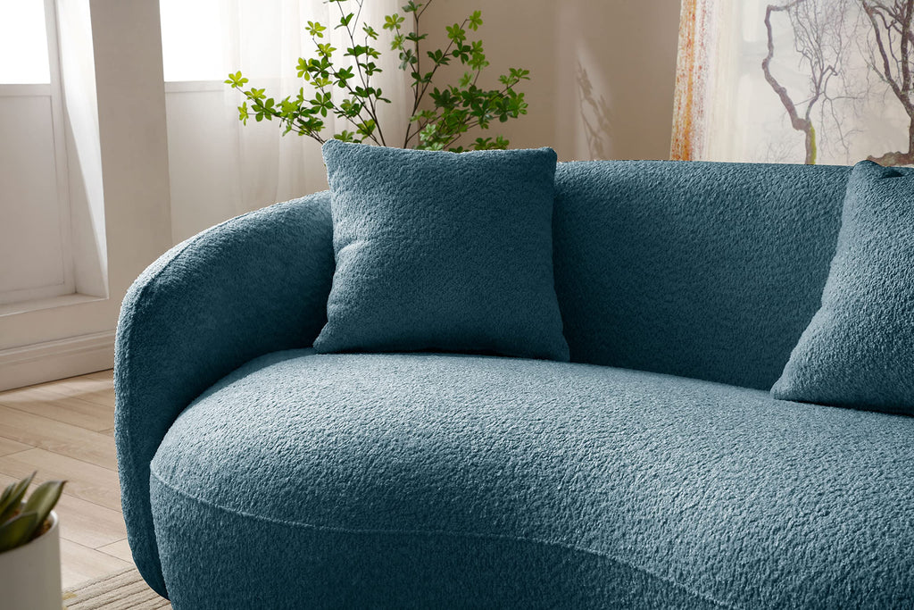 Curved, 93.6'', 4 Seater, Boucle, Modern, Blue, for Reception Place