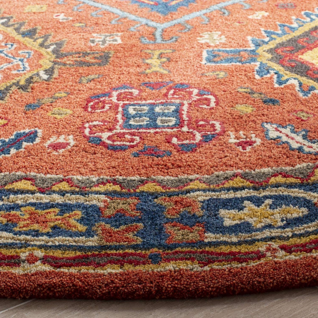 Heritage Area Rug - 10' x 14', Rust & Navy, Handmade Wool, Traditional Design