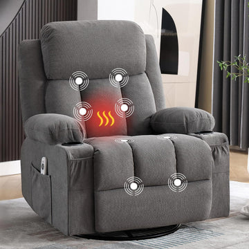 Swivel Rocker Recliner Chair with Vibration Massage and Lumbar Heating Ergonomic Lounge Chair with Rocking Function