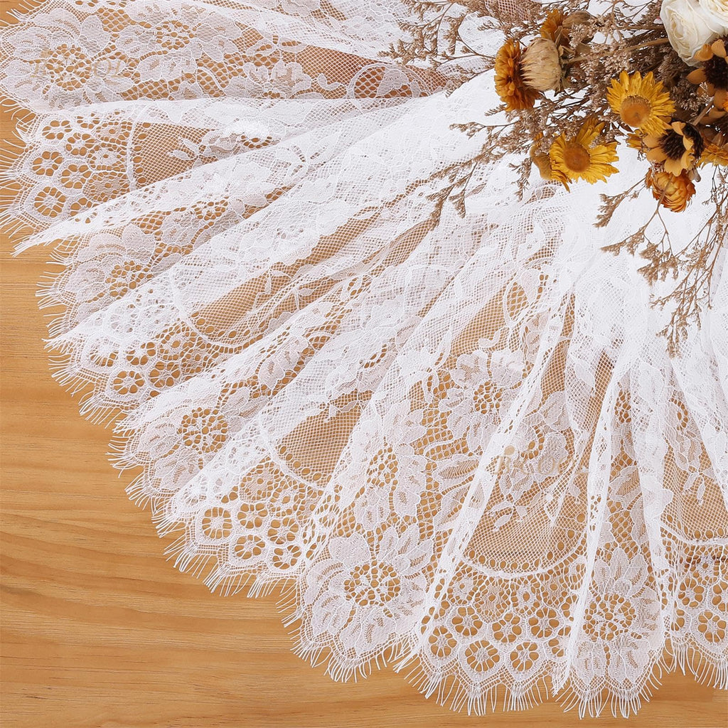White Lace Tablecloth 5 Pack 60 x 120 Inch Wedding Table Cloth Rustic Table Overlay Sheer Table Cloths for Vintage