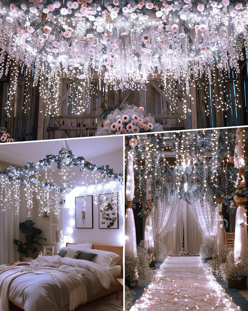 100Ft Icicle Lights for Outside, 832 LED White Christmas Lights with 156 Drops, Remote, Timer, Outdoor Christmas