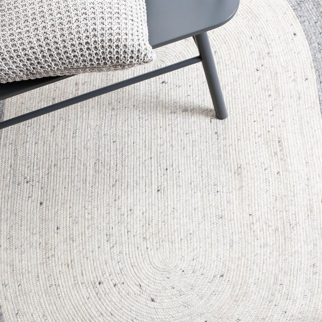 Braided Wool Oval Rug 6'x9', Farmhouse Grey & Ivory BRD903A