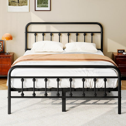King Metal Platform Bed Frame/Victorian Style Headboard and Footboard/Steel Slat Support/Easy Assembly/No Box Spring
